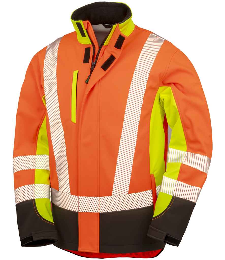 Result Recycled Three Layer Printable 3-Tone Safety Soft Shell Jacket in Fluorescent Yellow/Orange/Black