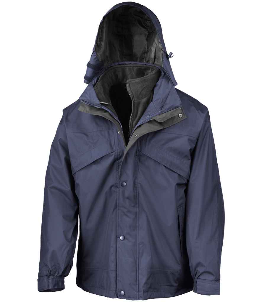 Result 3-in-1 Waterproof Zip and Clip Fleece Lined Jacket in Navy/Black