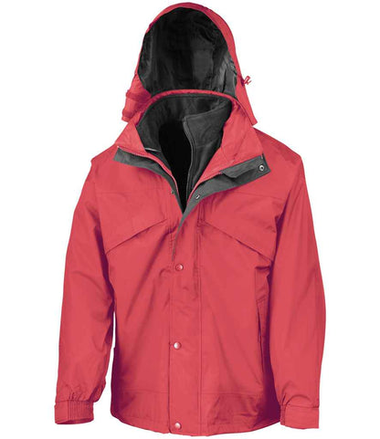 Result 3-in-1 Waterproof Zip and Clip Fleece Lined Jacket in Red/Black