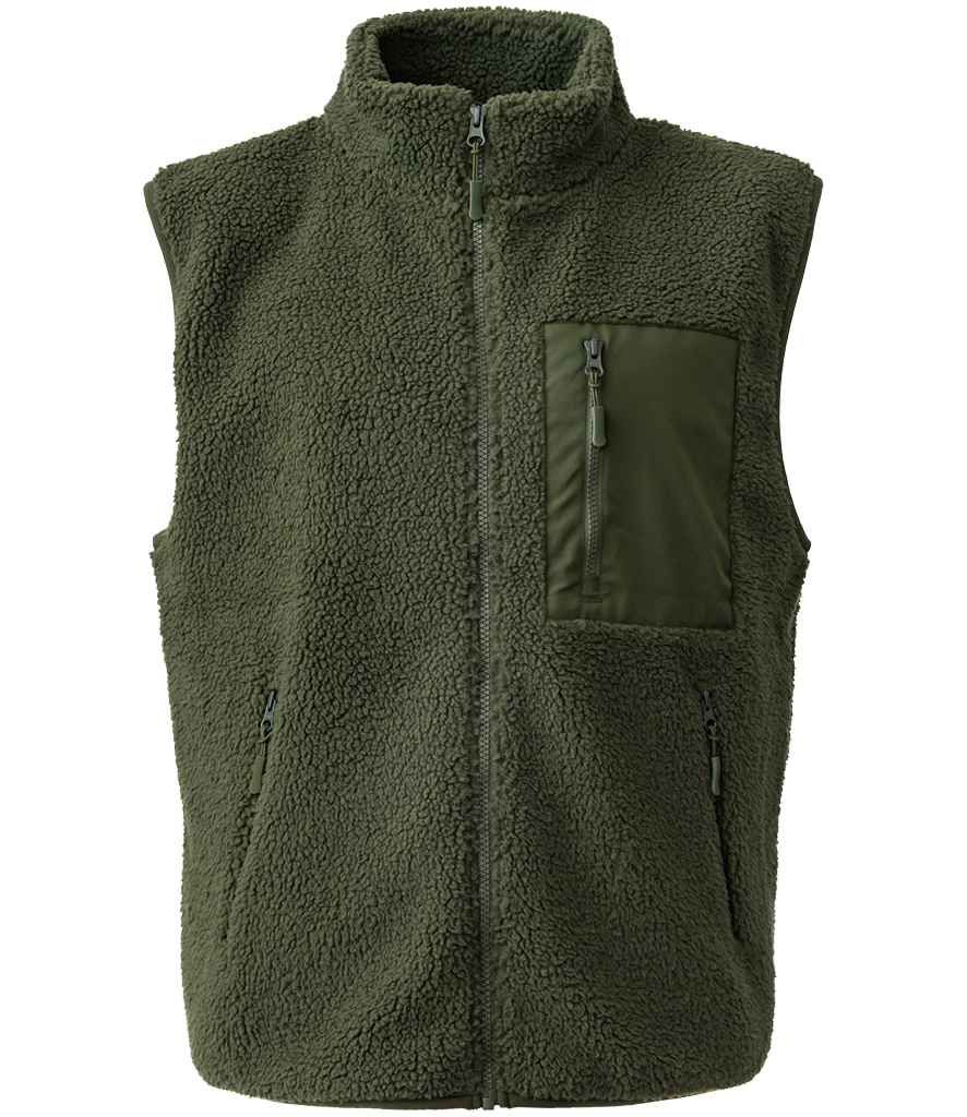 Ravine Unisex Borg Fleece Gilet in Olive Green