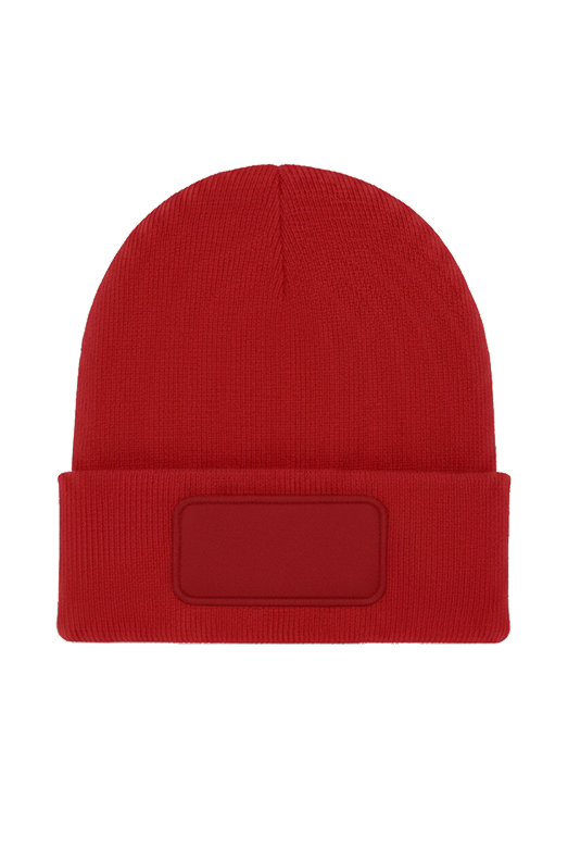 Uneek Rectangular Patch Beanie Red