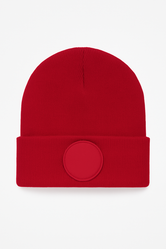 Uneek Circular Patch Beanie Red