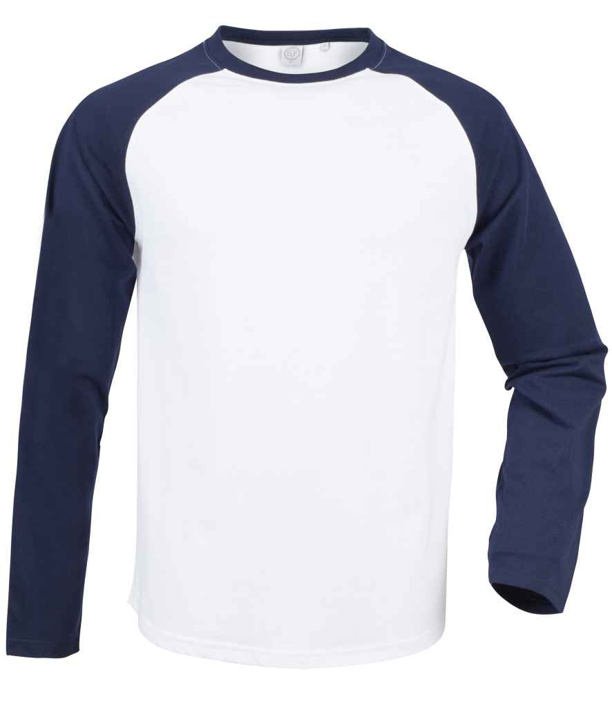 SF Clothing Long Sleeve Baseball T-Shirt in White/Oxford Navy
