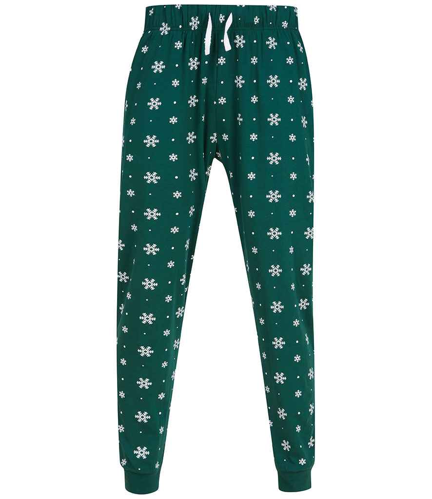 SF Clothing Unisex Cuffed Lounge Pants in Bottle Green/White Snowflakes