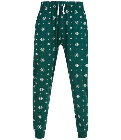 SF Clothing Unisex Cuffed Lounge Pants in Bottle Green/White Snowflakes
