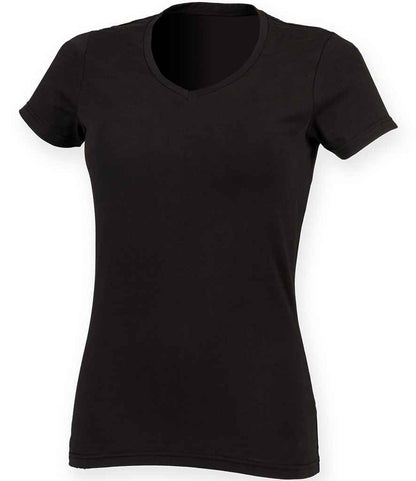 SF Clothing Ladies Feel Good Stretch V Neck T-Shirt in Black