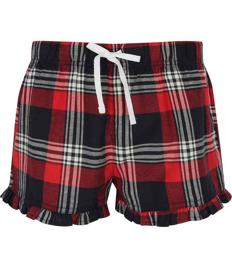 SF Clothing Ladies Tartan Frill Lounge Shorts in Red/Navy