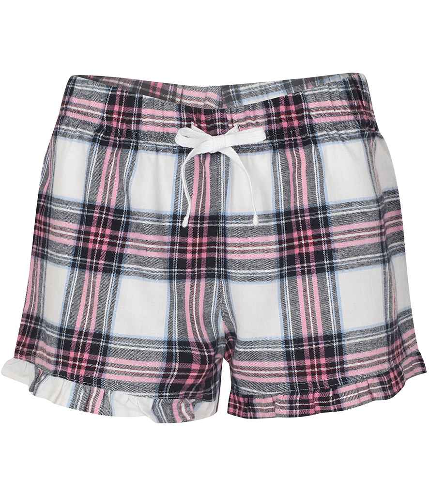 SF Clothing Ladies Tartan Frill Lounge Shorts in White/Pink
