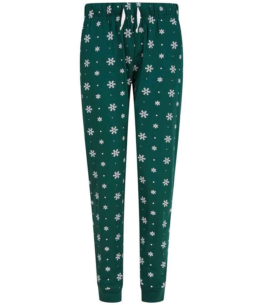 SF Clothing Ladies Lounge Pants in Bottle Green/White Snowflakes
