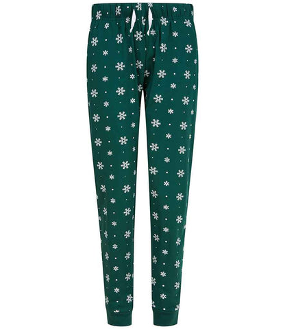 SF Clothing Ladies Lounge Pants in Bottle Green/White Snowflakes