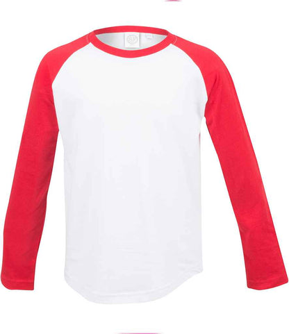 SF Clothing Kids Long Sleeve Baseball T-Shirt in White/Red