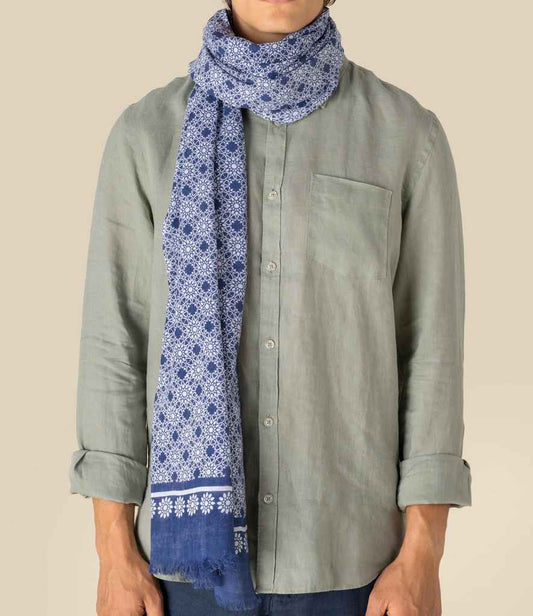 Spasso Blue Floral Mosaic Scarf