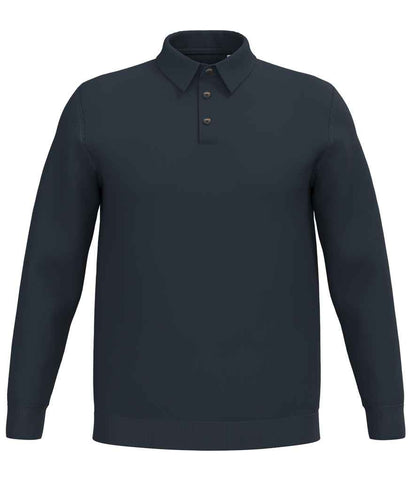 Spasso Knitted Long Sleeve Polo Shirt in Navy