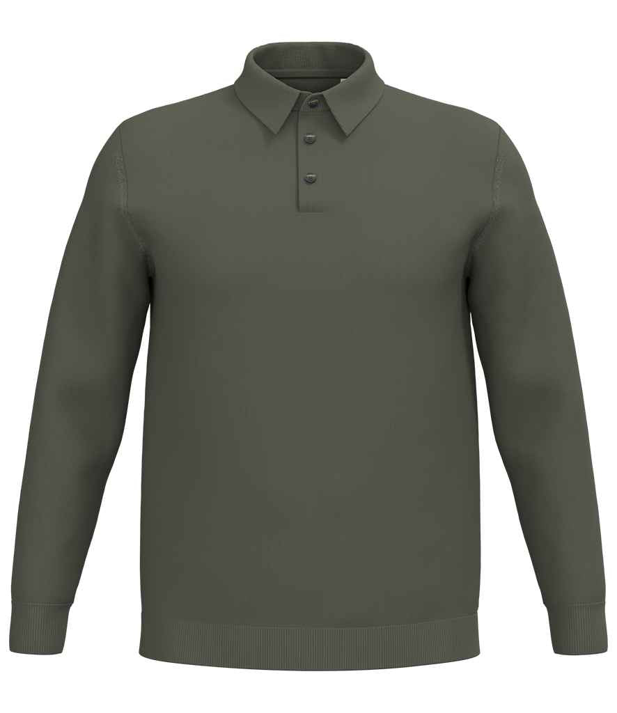 Spasso Knitted Long Sleeve Polo Shirt in Organic Khaki