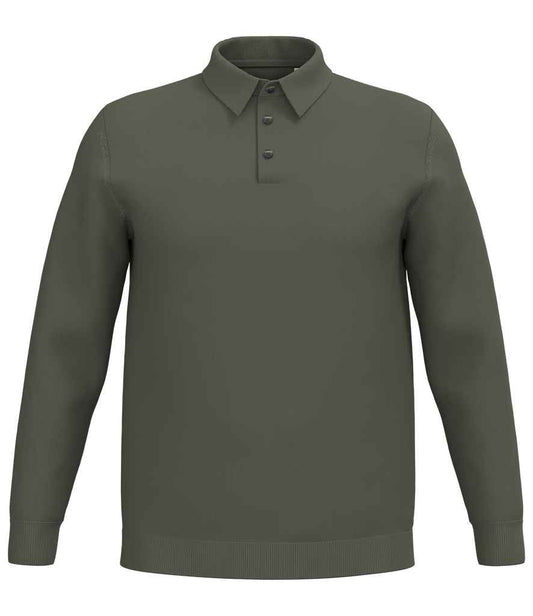 Spasso Knitted Long Sleeve Polo Shirt in Organic Khaki