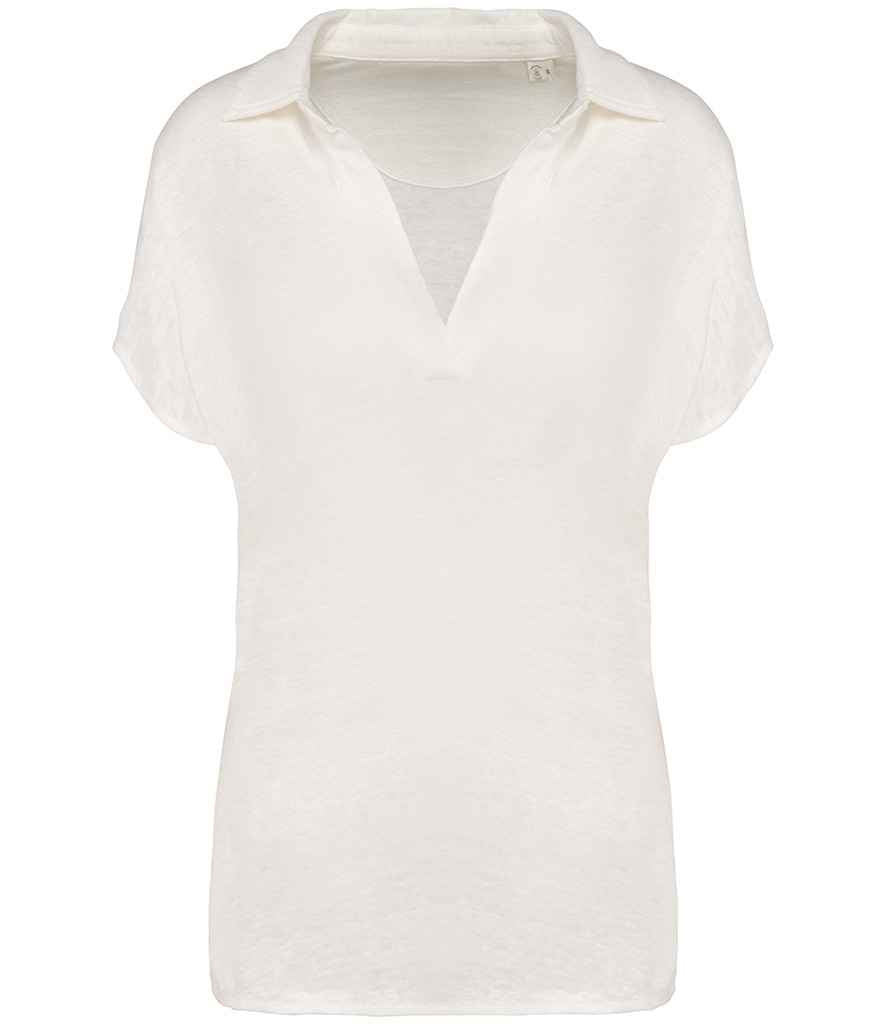 Spasso Ladies Linen Polo Shirt in Ivory
