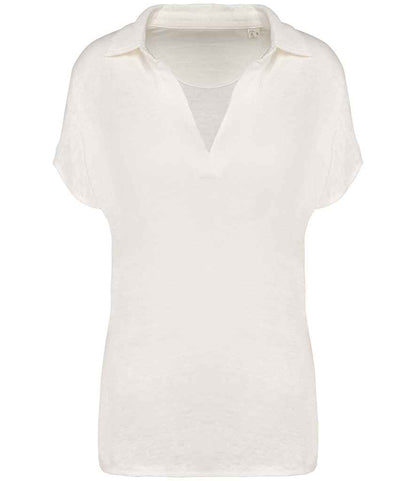Spasso Ladies Linen Polo Shirt in Ivory