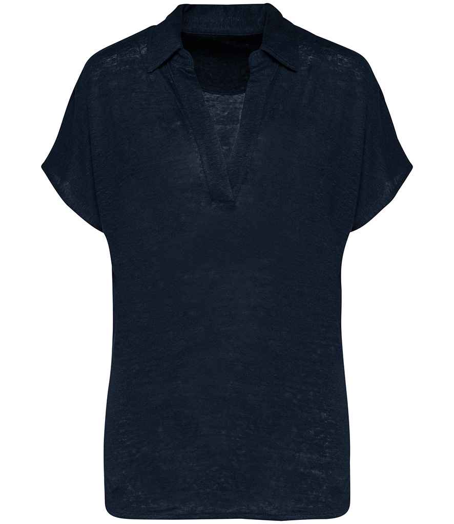 Spasso Ladies Linen Polo Shirt in Navy