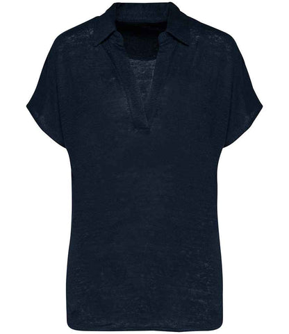 Spasso Ladies Linen Polo Shirt in Navy