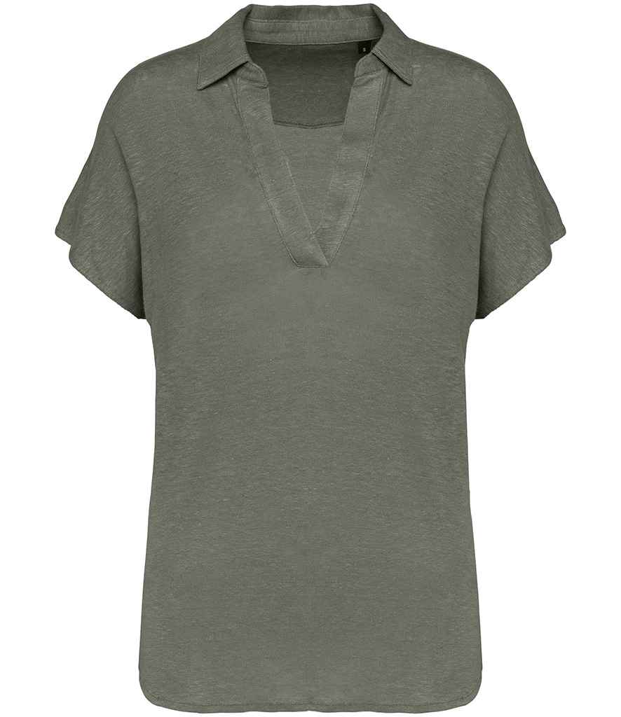 Spasso Ladies Linen Polo Shirt in Organic Khaki
