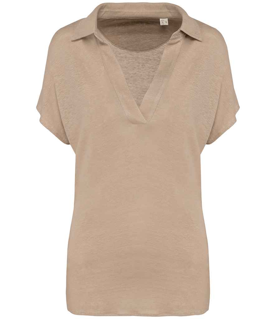 Spasso Ladies Linen Polo Shirt in Wet Sand