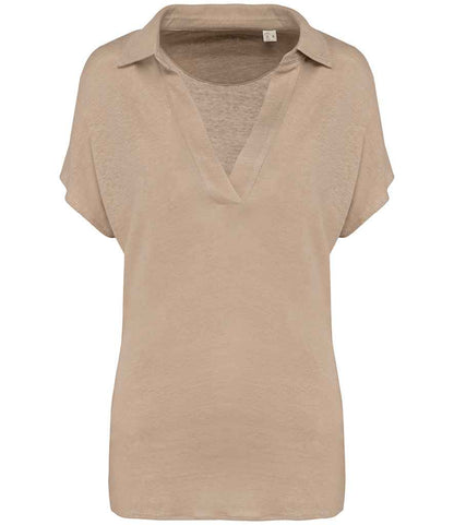 Spasso Ladies Linen Polo Shirt in Wet Sand
