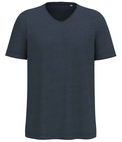 Spasso Drop Shoulder Raw Edge Collar Slub T-Shirt in Navy