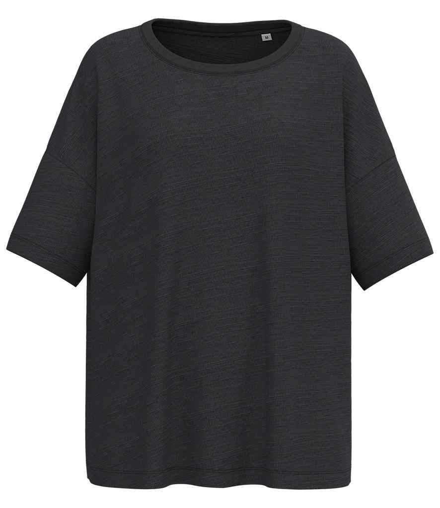 Spasso Ladies Oversized Slub T-Shirt in Black