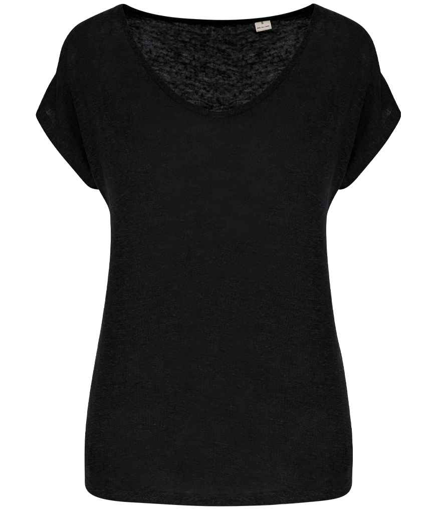 Spasso Ladies V Neck Linen T-Shirt in Black