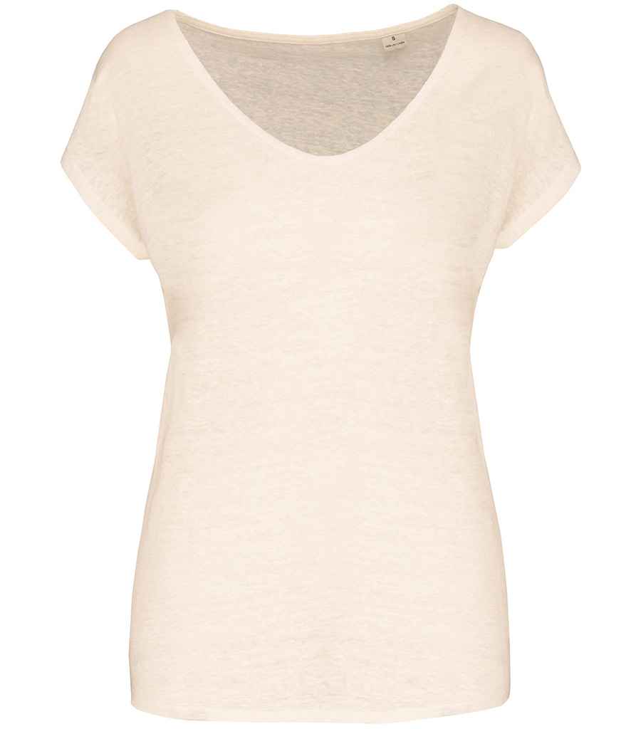 Spasso Ladies V Neck Linen T-Shirt in Ivory