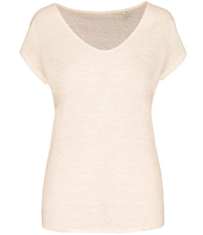 Spasso Ladies V Neck Linen T-Shirt in Ivory