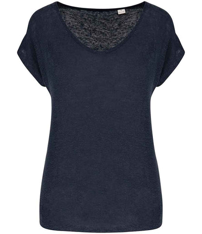 Spasso Ladies V Neck Linen T-Shirt in Navy