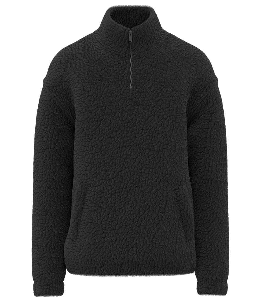 Spasso Unisex Sherpa Drop Shoulder 1/4 Zip Sweat in Black