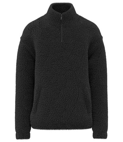 Spasso Unisex Sherpa Drop Shoulder 1/4 Zip Sweat in Black
