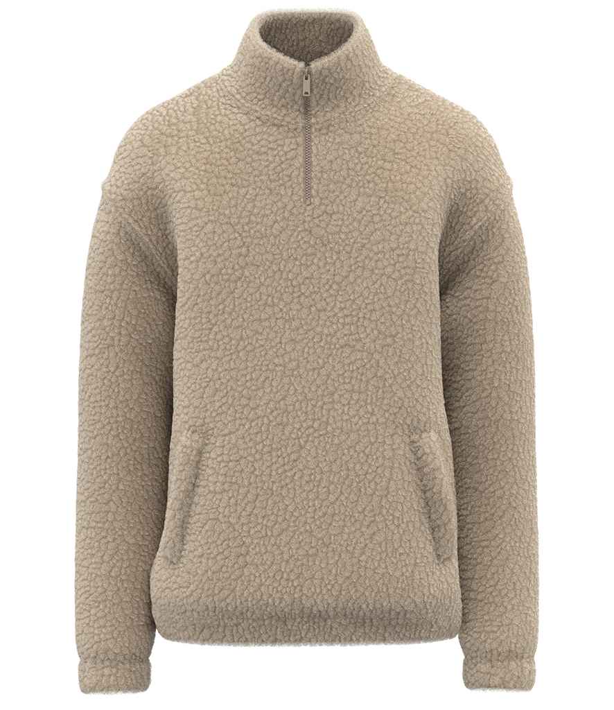 Spasso Unisex Sherpa Drop Shoulder 1/4 Zip Sweat in Wet Sand