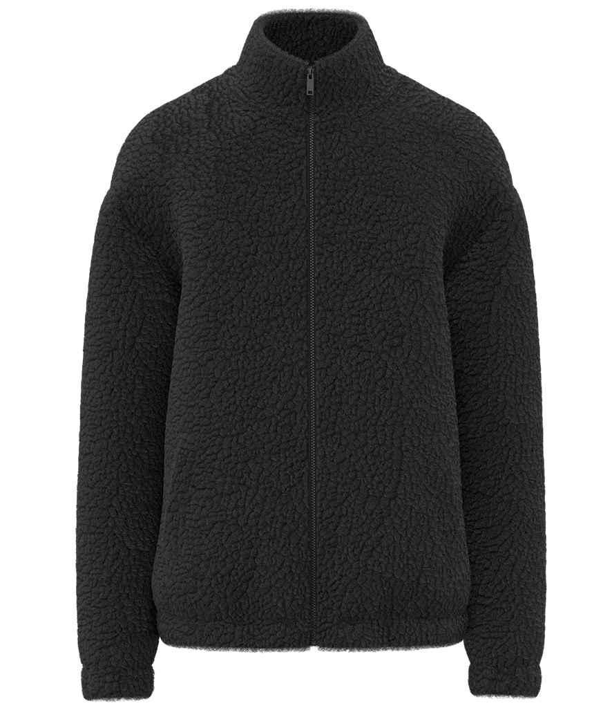 Spasso Unisex Sherpa Drop Shoulder Full Zip Sweat Jacket in Black
