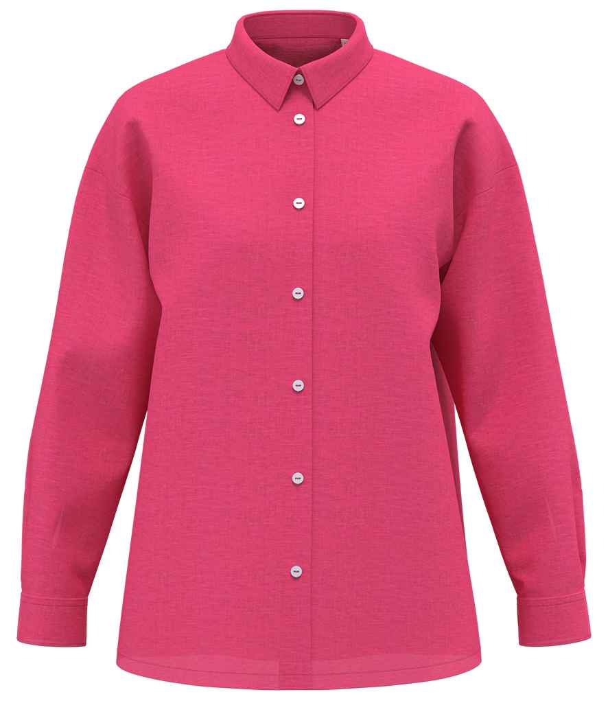 Spasso Ladies Long Sleeve Oversized Linen Shirt in Raspberry Sorbet