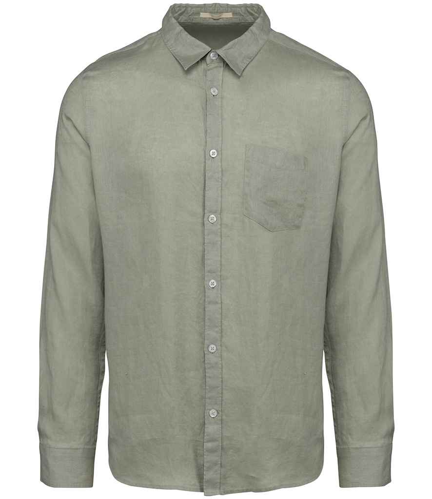 Spasso Long Sleeve Linen Shirt in Almond Green