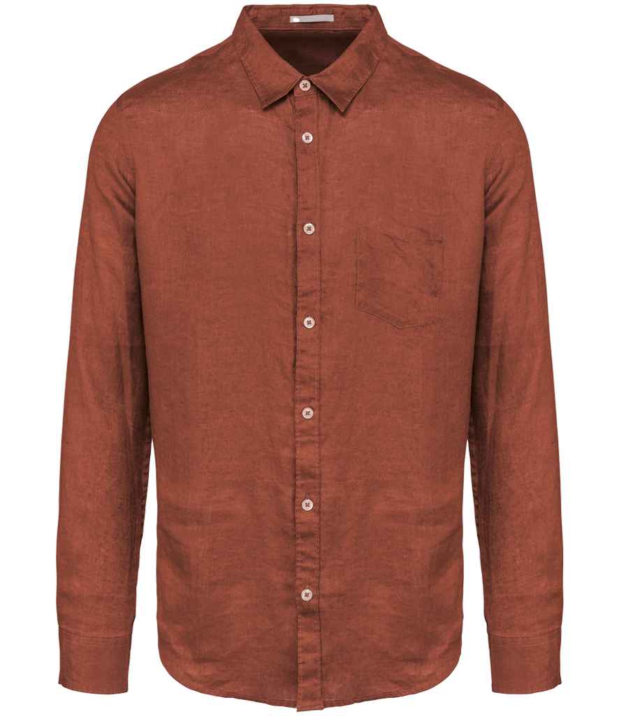 Spasso Long Sleeve Linen Shirt in Burnt Brick