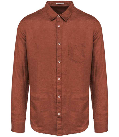 Spasso Long Sleeve Linen Shirt in Burnt Brick