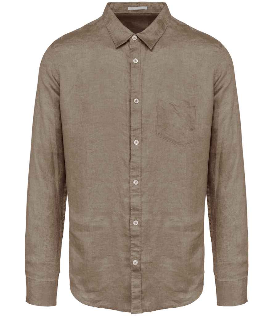 Spasso Long Sleeve Linen Shirt in Coffee Cream