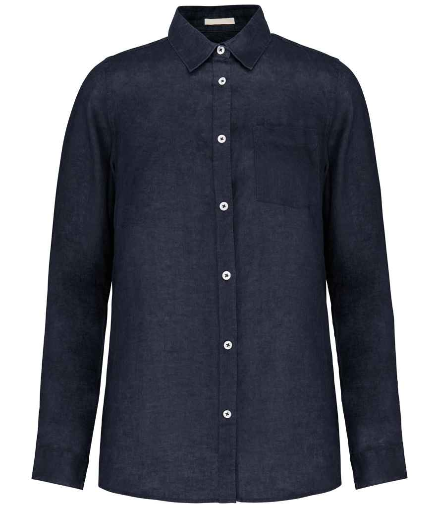 Spasso Long Sleeve Linen Shirt in Navy