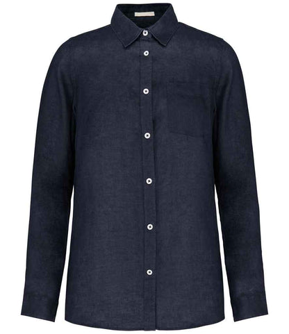 Spasso Long Sleeve Linen Shirt in Navy