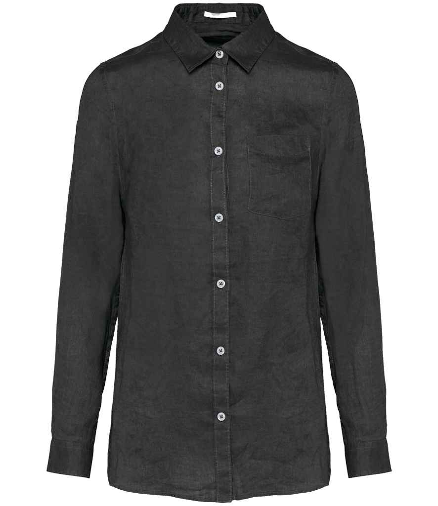 Spasso Ladies Long Sleeve Linen Shirt in Anthracite Grey