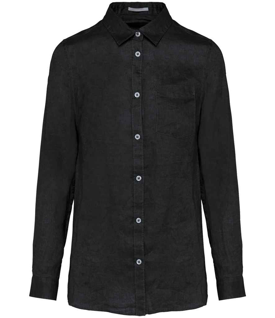 Spasso Ladies Long Sleeve Linen Shirt in Black