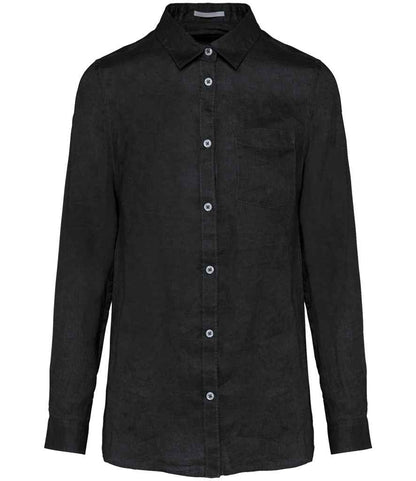 Spasso Ladies Long Sleeve Linen Shirt in Black