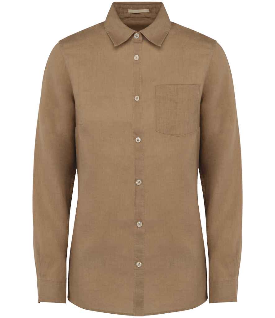 Spasso Ladies Long Sleeve Linen Shirt in Coffee Cream