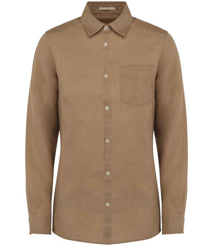 Spasso Ladies Long Sleeve Linen Shirt in Coffee Cream