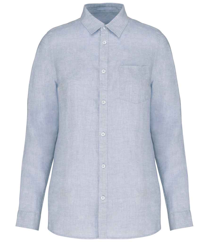 Spasso Ladies Long Sleeve Linen Shirt in Linen Blue