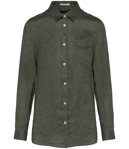 Spasso Ladies Long Sleeve Linen Shirt in Organic Khaki